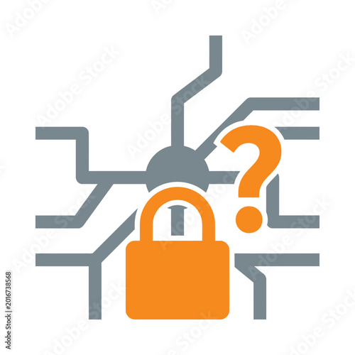 Locked decision path icon, padlock with branching lines illustration for governance meeting, approval bottleneck workshop, organizational bureaucracy coaching vector design