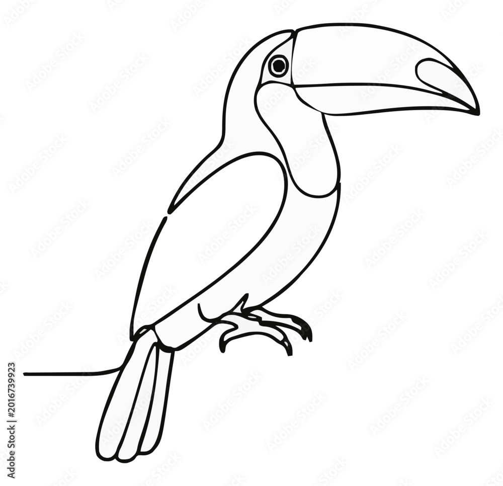 Fototapeta premium Toco toucan bird line art icon isolated on white bac.... Generative AI