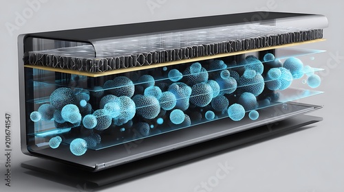 Blue and white spherical in a black tray with a metal frame