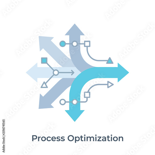 Foto Process optimization system, converging pathways through decision nodes, automat