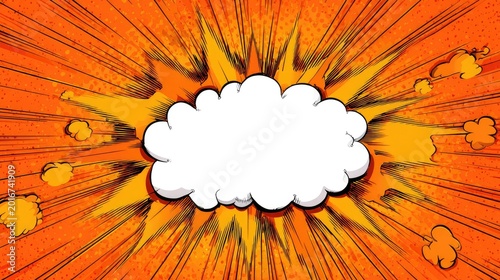 Comic style explosion with blank speech bubble pop art cartoon burst dynamic colorful action isolated on white background