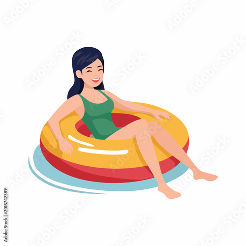 Woman Relaxing on Inflatable Tube in Water
