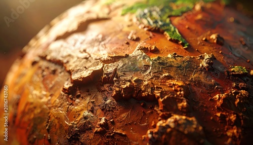 Close up of a textured, weathered, and cracked surface with earthy tones.