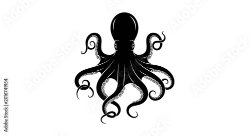 Bold and Mysterious Black Octopus Silhouette, a Symbol of Adaptability and Deep Sea Mystery