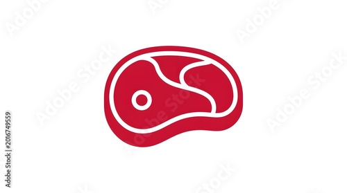 Red Meat Icon in Minimalist Style on White Background