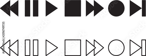Photos Media player control icon set with play pause stop forward rewind and navigation