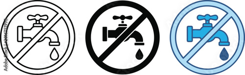 Konstfotografi No water faucet icon set with prohibition sign in outline solid and colored styl