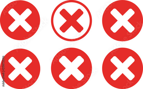 Obraz na plátně Red cross mark icons set with cancel symbols, error signs and close buttons for