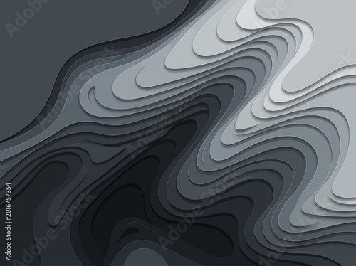Abstract Paper Cut Background with 3D Grayscale Layers, Elegant Wavy Shapes, and Topographic Texture for Modern Professional Designs