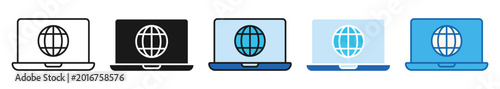 laptop globe icon set. worldwide internet connection and global business communication technology