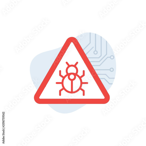 Schilderij op canvas Malware caution triangle icon, threat alert, cyber hygiene awareness, endpoint p