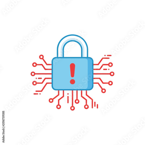 Foto Cybersecurity alert padlock icon, digital lock with circuit rays, system intrusi