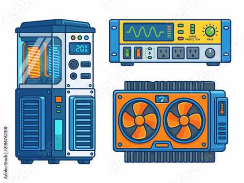 фотографія This detailed illustration of various computer hardware components showcases technology's evolution and complexity, appealing to tech enthusiasts and professionals alike