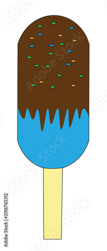 Foto Chocolate dipped popsicle with blue ice cream and colorful sprinkles on a wooden stick in bright studio lighting for summer treats