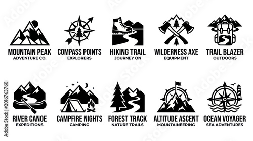 Minimalist Outdoor Expedition and Wilderness Adventure Logo Set