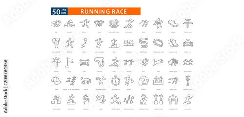 running race outline icon set