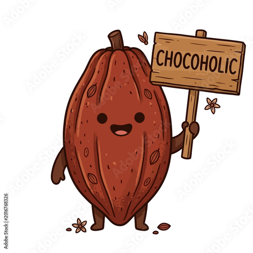 Photos Cocoa bean character holding sign.