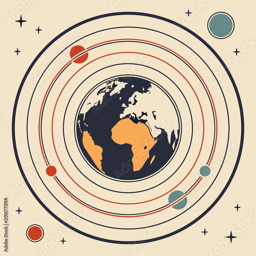 Obraz na plátně Abstract earth concept with orbiting planets stars.