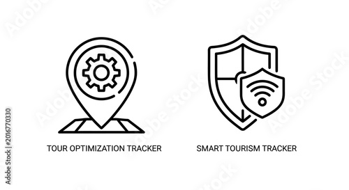 Obraz na płótnie Tour optimization tracker and smart tourism connectivity icons with optimization