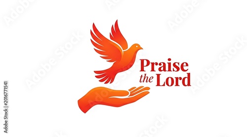 Flying dove with praise the lord text on white background