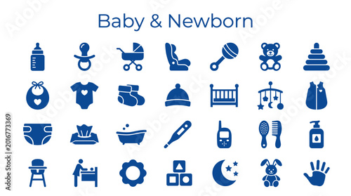 Photos Baby and Newborn Essentials Collection Icons Baby Care Items and Objects for New