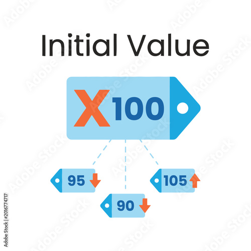 Bild auf Leinwand Initial value anchoring icon, multiplier arrow with range points, reference poin