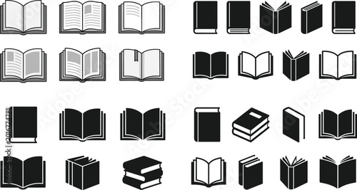 Tableau sur toile Book Icon Collection with Open Closed and Stack Book Vector Symbols for Educatio
