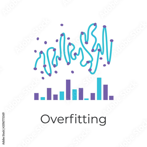Obraz na płótnie Overfitting visualization, training curve above bars, model memorization, machin