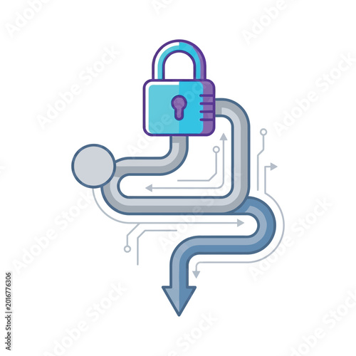 Cuadro en lienzo Locked process pathway, convoluted route through checkpoints, compliance require