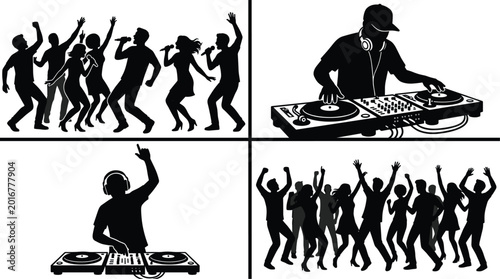 Fotografía DJ and dancing crowd silhouette vector collection featuring nightclub party musi