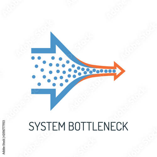 Process narrowing bottleneck icon, flow restriction concept, agile delivery seminar, project operations session, constraint removal coaching, modern vector illustration design