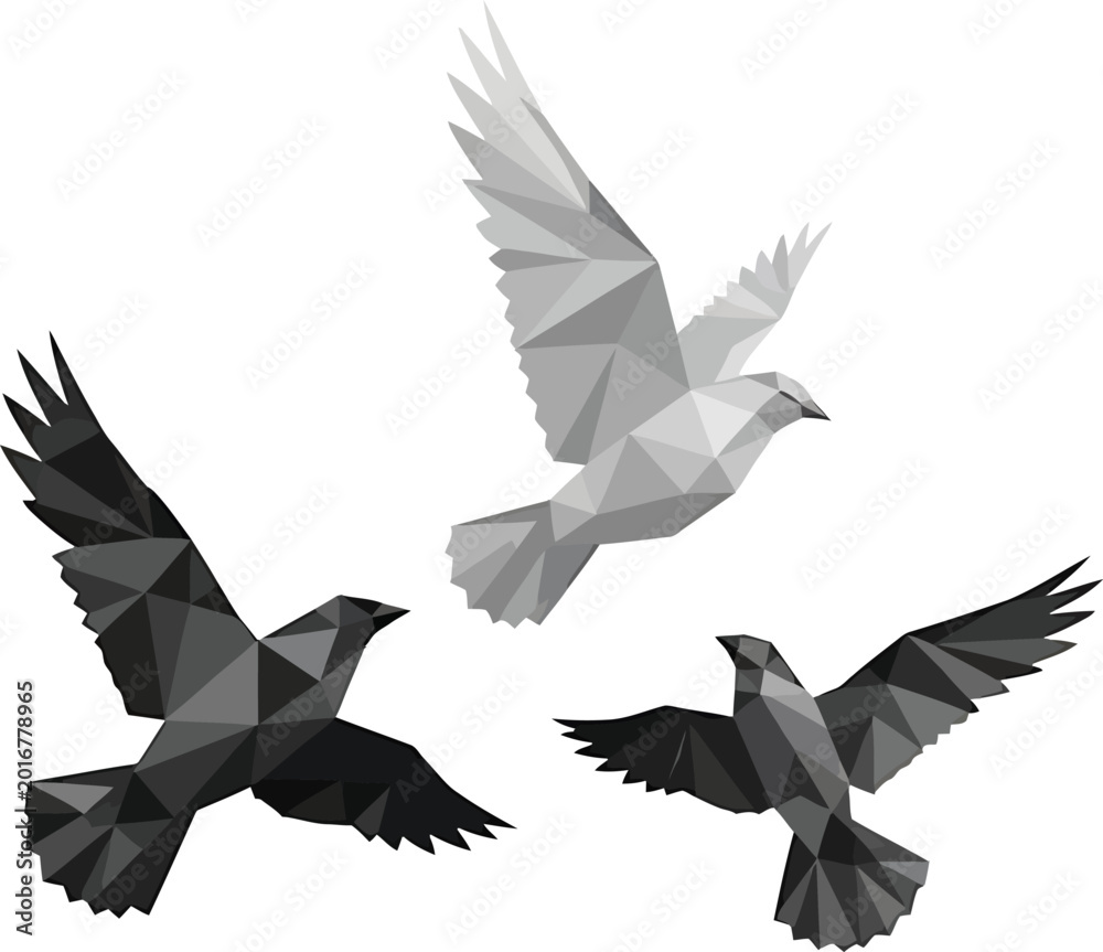 Fototapeta premium Geometric Birds Flying on White Background
