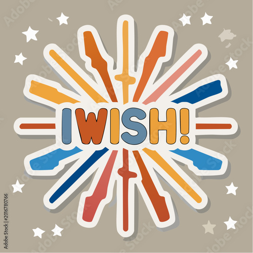 I Wish! Text with Starburst and Stars