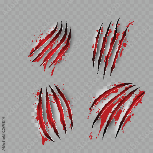 Bild auf Leinwand Realistic Bloody Claw Scratch Marks Set