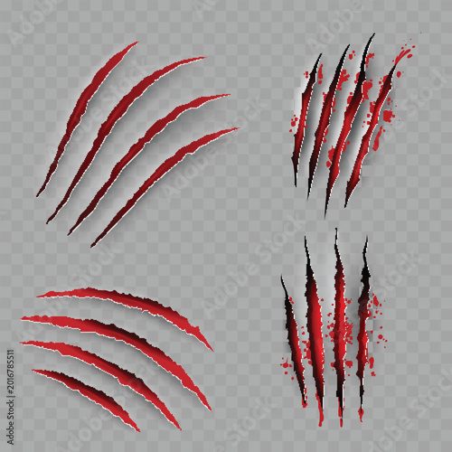Bild auf Leinwand Realistic Bloody Claw Scratch Marks Set
