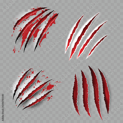 Bild auf Leinwand Realistic Bloody Claw Scratch Marks Set
