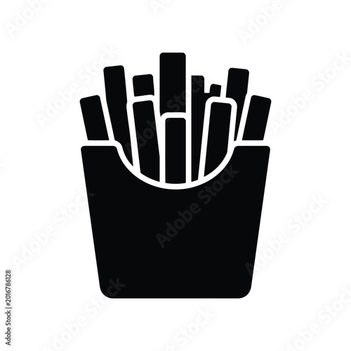 Black and white icon of french fries in a container