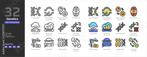 Obraz na płótnie Genetics icon set collection colored outline line art style