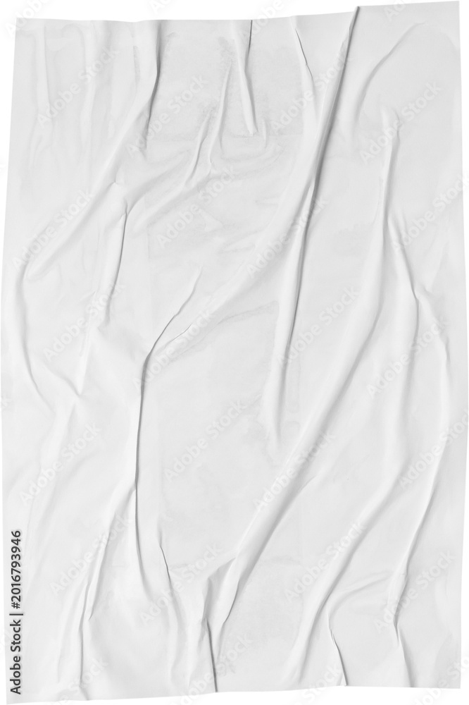 Obraz premium White Crumpled Glued Paper Texture Background for Poster Mockup Isolated
