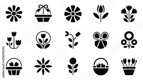 Tableau sur toile Minimalist geometric silhouette icons featuring 12 floral designs including tuli