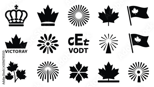 Fotografía Canadian themed icon collection featuring maple leaves crowns and patriotic symb