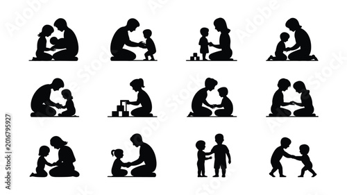 Fotografía Silhouettes of families engaging in tender moments parent child bonding playful