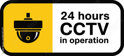 Foto Continuous surveillance notice sticker featuring twenty four hours cctv in operation message with camera graphic