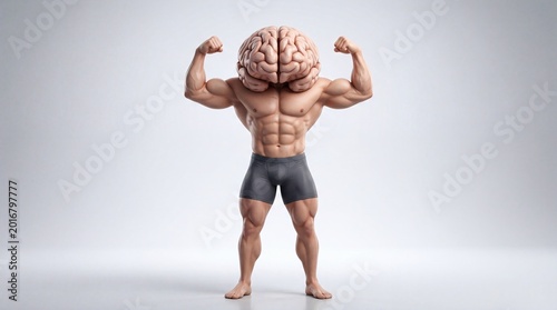 Strong human brain flexing muscles concept of mental power and training