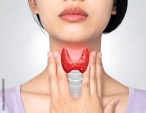Woman with thyroid gland illustration.