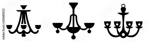 Photos Ballroom chandelier icon silhouette vector illustration set for elegant interior