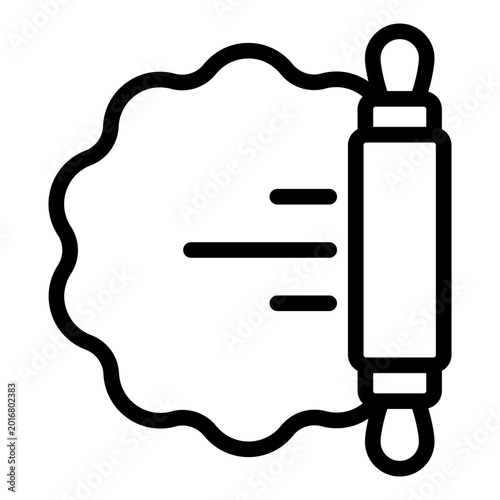 rolling pin outline icon. dough rolling pin with flour cloud. baking and pasta making. kitchen and Italian cooking