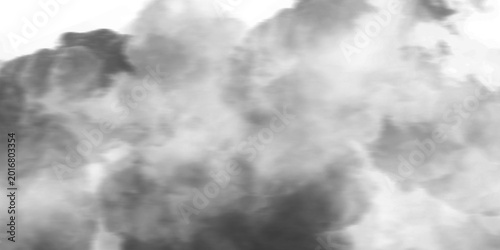 Schilderij op canvas Dramatic black smoke clouds on white background, thick dark industrial smog text