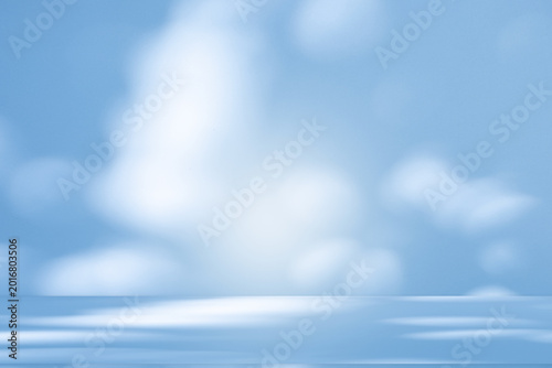 Wall interior background, studio and backdrops show products.with shadow from window color white and blue background for text insertion and presentation product	
