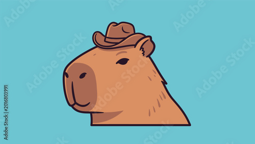 Capybara Wearing Cowboy Hat Cartoon Illustration.